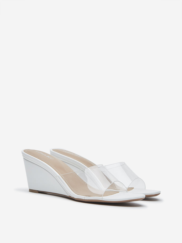 LUNA BLU White Vinyl Wedge Heel Sandals