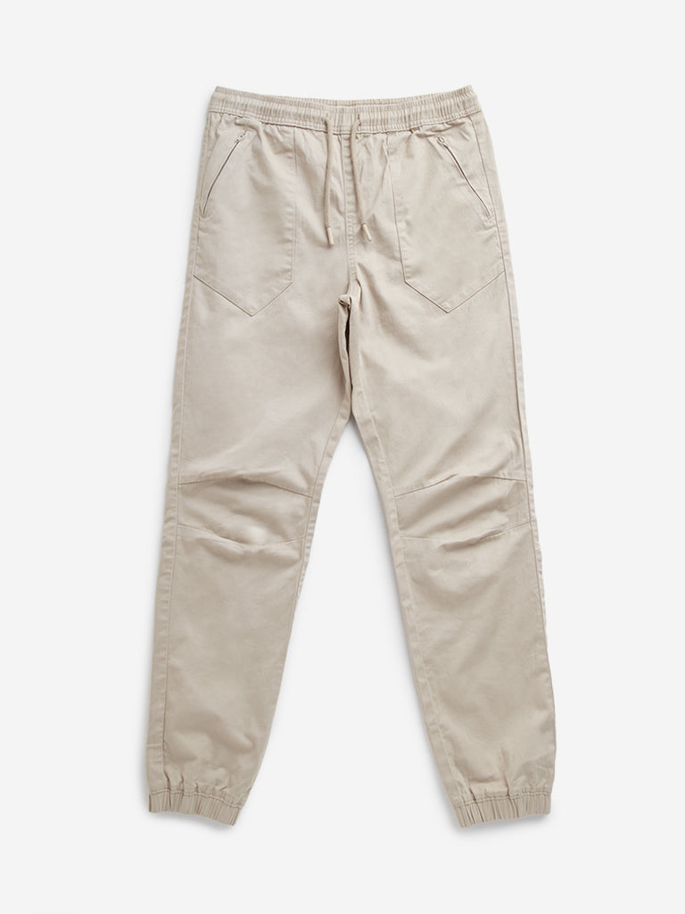 Y&F Kids Beige Mid-Rise Cotton Blend Joggers