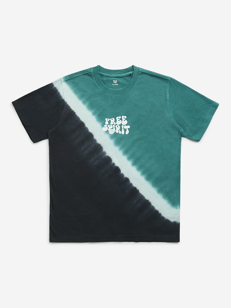 Y&F Kids Teal & Black Tie-Dye Cotton T-Shirt