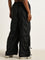 Nuon Black Ruched Design Low-Rise Trousers