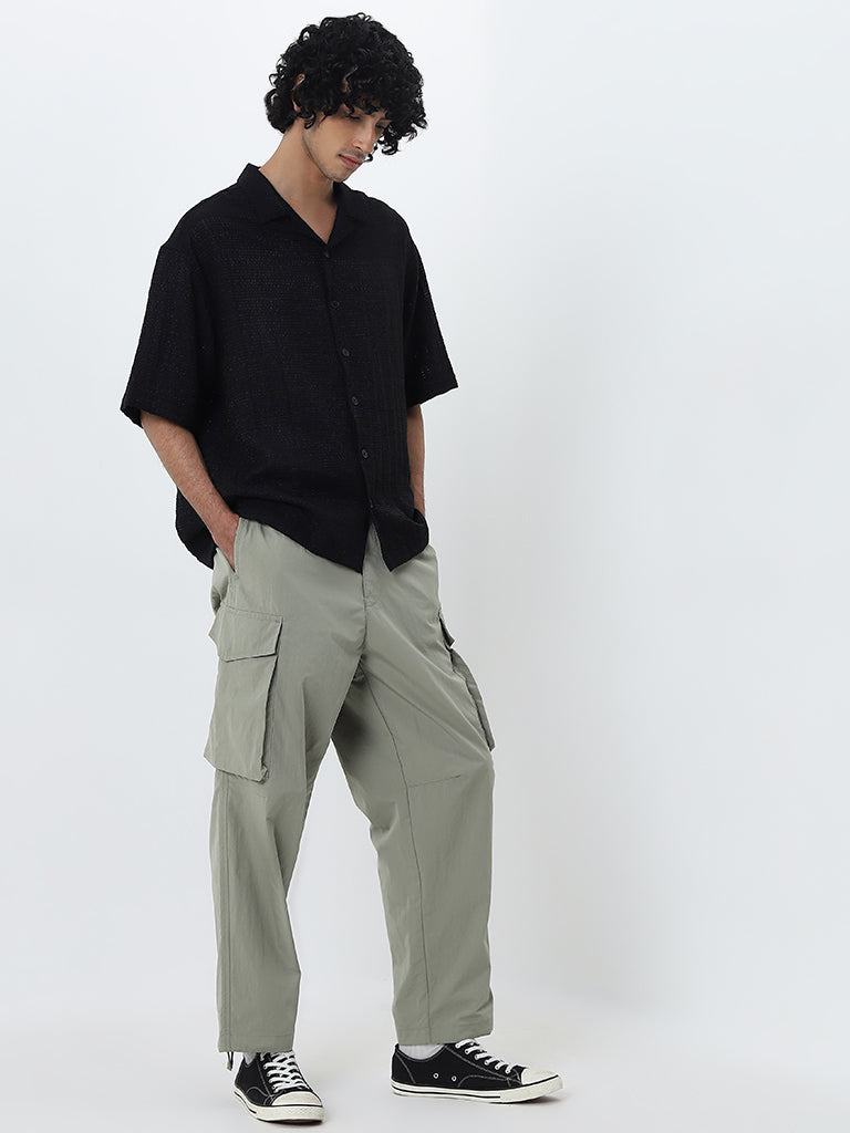 Nuon Sage Cargo-Style Loose-Fit Mid-Rise Cotton Trousers