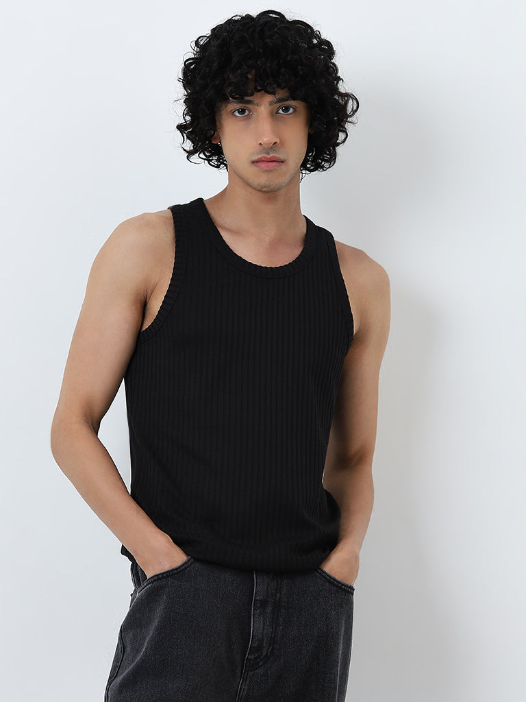 Nuon Black Ribbed Slim-Fit T-Shirt