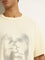 Nuon Light Yellow Text Print Relaxed-Fit Cotton T-Shirt