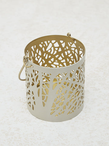 Westside Home Off-White Metal Fretwork Candle Holder