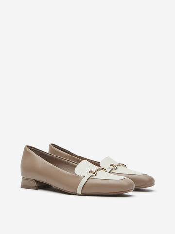 LUNA BLU Taupe Metal-Detailed Loafers