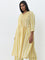 Diza Yellow Striped Pintuck Detailed A-Line Cotton Kurta