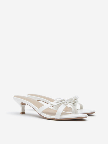 LUNA BLU White Bow-Detailed Kitten Heel Sandals