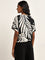 LOV Black Leaf Patterned Wrap-Over Top