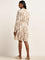 LOV Beige Leaf Printed Tiered Dress with Belt