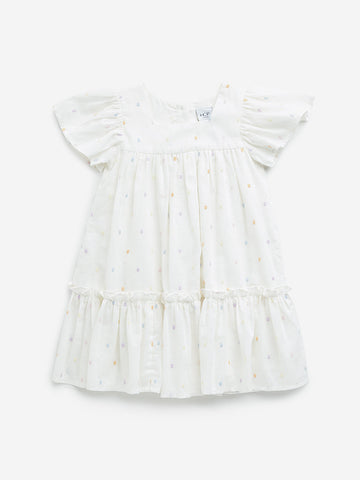 HOP Kids Off-White Embroidered Tiered Dress