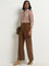 Wardrobe Brown Seam-Detailed High-Rise Trousers