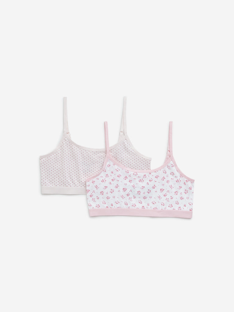 Y&F Kids Pink Printed Cotton Crop Tops - Pack of 2