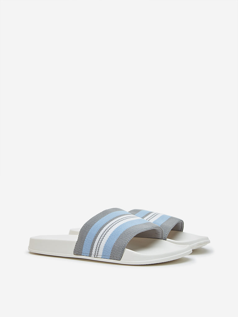 SOLEPLAY Grey Stripe Printed Pool Slides