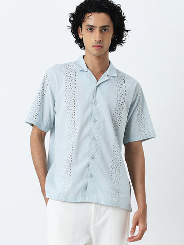 ETA Light Blue Schiffli Design Relaxed-Fit Shirt