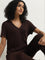 Wunderlove Dark Brown Ribbed Textured Henley Top