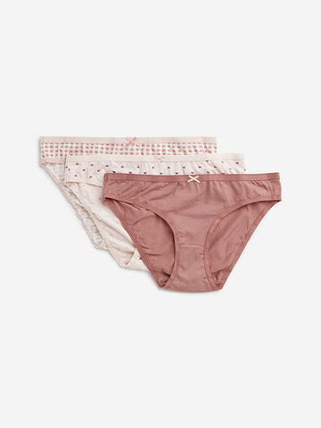 Wunderlove Peach Bikini Cotton Blend Briefs - Pack of 3