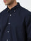 Ascot Navy Self-Striped Relaxed-Fit Linen Shirt