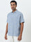 Ascot Dusty Blue Leaf Printed Relaxed-Fit Blended Linen Shirt