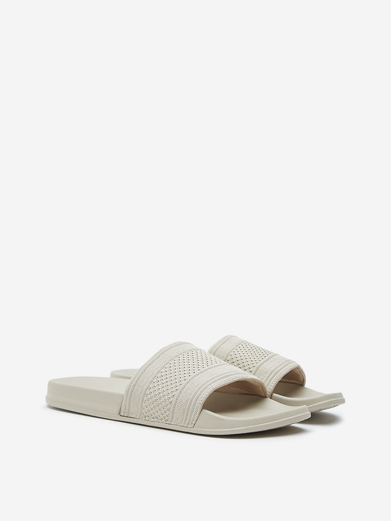 SOLEPLAY Beige Knit-Textured Slides