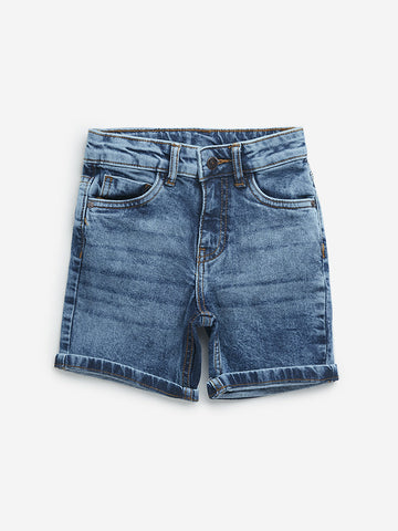 HOP Kids Blue Faded Mid-Rise Denim Shorts