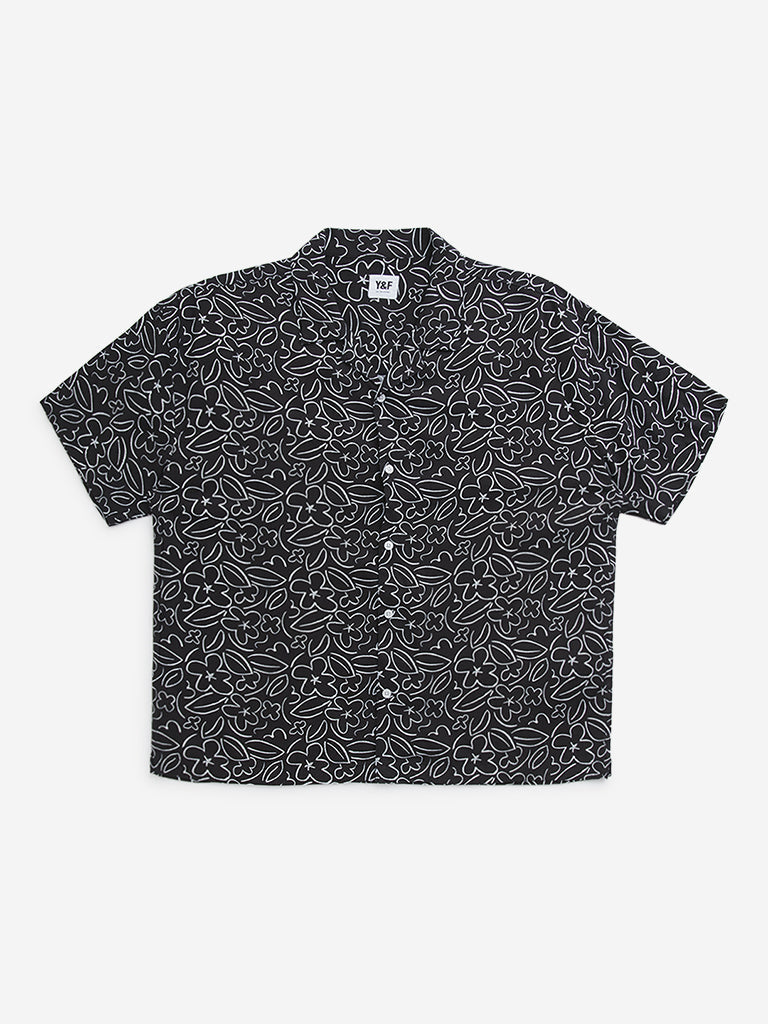 Y&F Kids Black Floral Design Shirt