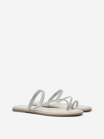 LUNA BLU Ivory Diamante Detailed Sandals