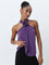 Wardrobe Purple Rosette Detailed Halter-Neck Top