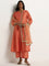 Vark Orange Solid A-Line Kurta, Palazzos And Dupatta Set