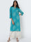 Utsa Aqua Floral Bandhani Printed Straight Cotton Kurta