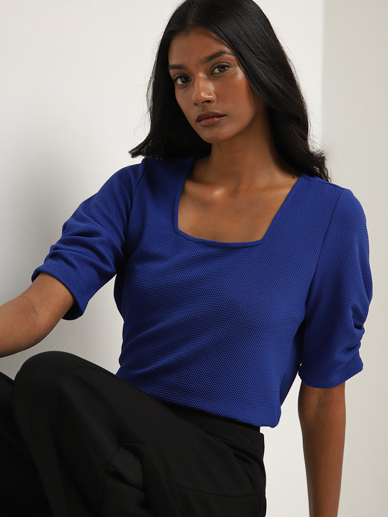 Wardrobe Blue Self-Textured Top