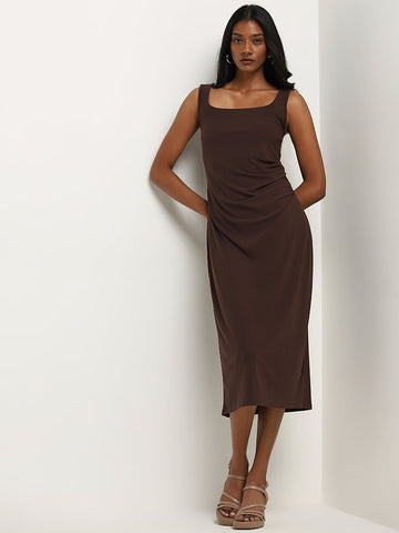 Wardrobe Brown Solid Slip Dress