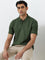 WES Casuals Olive Solid Slim-Fit Cotton Blend Polo T-Shirt