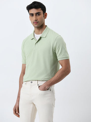 WES Casuals Mint Slim-Fit Cotton Blend Polo T-Shirt