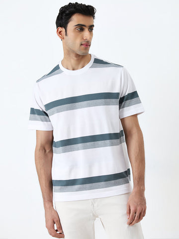 WES Lounge Dark Sage Striped Relaxed-Fit T-Shirt