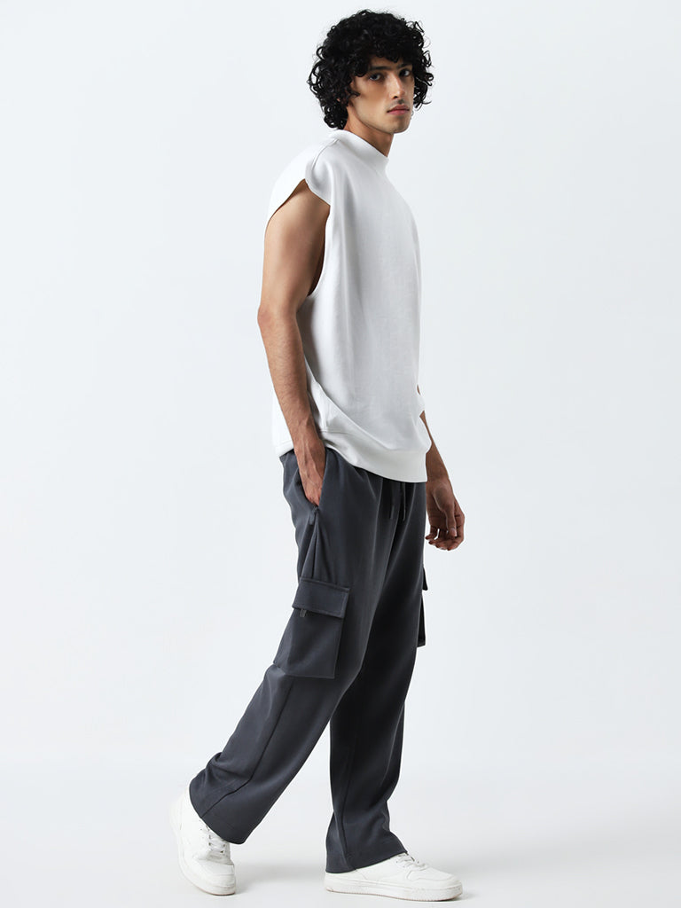 Studiofit Dark Grey Mid-Rise Relaxed-Fit Track Pants