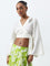 Vark Off-White Floral Embroidered Crop Blouse