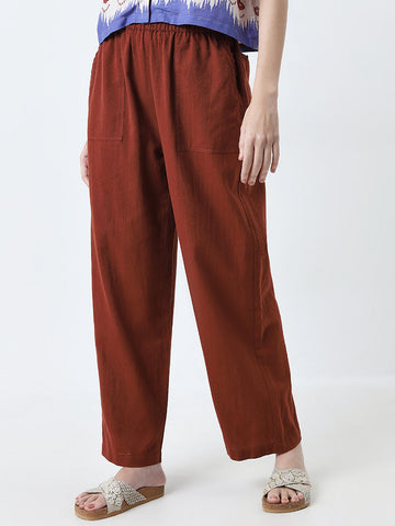 Bombay Paisley Brown High-Rise Cotton Blend Pants