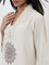 Utsa Light Beige Embroidered A-Line Cotton Blend Kurta