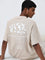 Studiofit Beige Typographic Relaxed-Fit Cotton T-Shirt