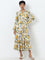 LOV Yellow Floral Printed Tiered Dress with Belt