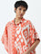 Utsa Orange Ikat Printed Cotton Kaftan -Style Kurta