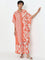 Utsa Orange Ikat Printed Cotton Kaftan -Style Kurta