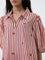 Utsa Red Striped A-Line Cotton Kurta