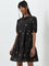 Bombay Paisley Black Embroidered Tiered Cotton Shirt Dress