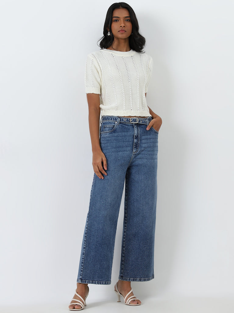 LOV Blue Washed Straight - Fit High - Rise Jeans with Belt