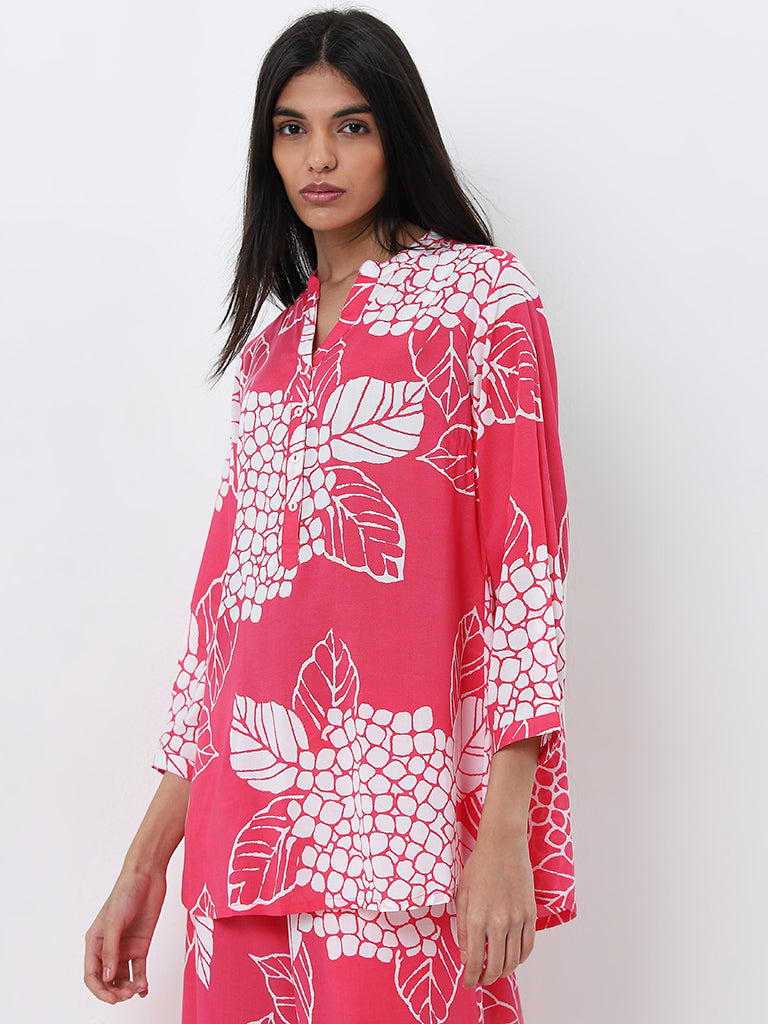 Utsa Pink Floral Printed A-Line Kurti