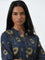 Utsa Indigo Floral Printed Straight Cotton Kurta