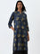 Utsa Indigo Floral Printed Straight Cotton Kurta