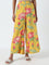 Utsa Yellow Bold Floral Printed High-Rise Cotton Palazzos