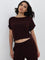 Wunderlove Burgundy Ribbed Textured Top